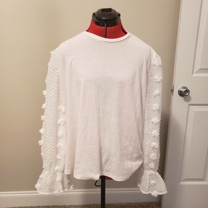 Unique top.  Knit body. Sheer sleeves